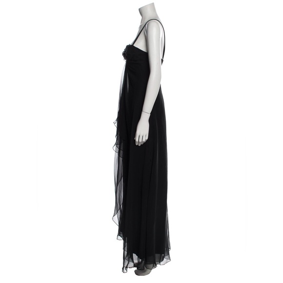 ESTEVEZ Square Neckline Sleeveless Black Chiffon Maxi Gown Long Dress Size 8 - Picture 2 of 10